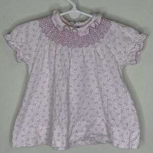 VTG Baby Girl Carter's 12 Months Pink Bows Embroidered Dress Snap Ruffle EUC